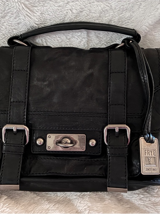 Frye Handbags - Frye Black Leather Messenger Satchel with Silver Hardware